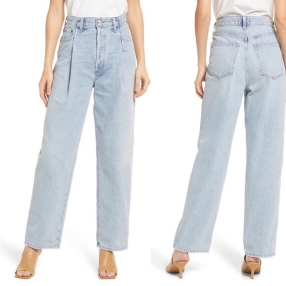 Agolde Fold Waistband Jean Straight Leg Size 26 Cotton Pleated - Picture 3 of 16